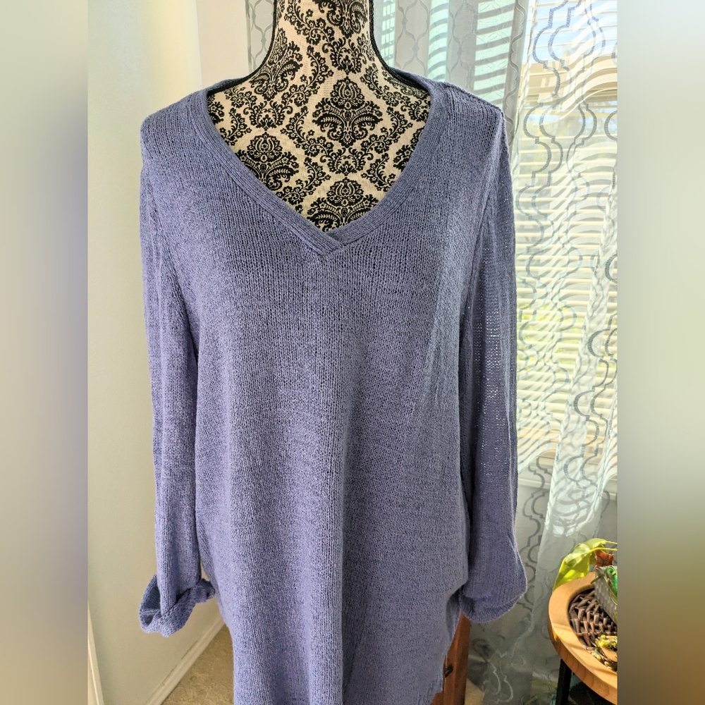 Periwinkle blue V Sweater Roll sleeves by Coldwater Creek